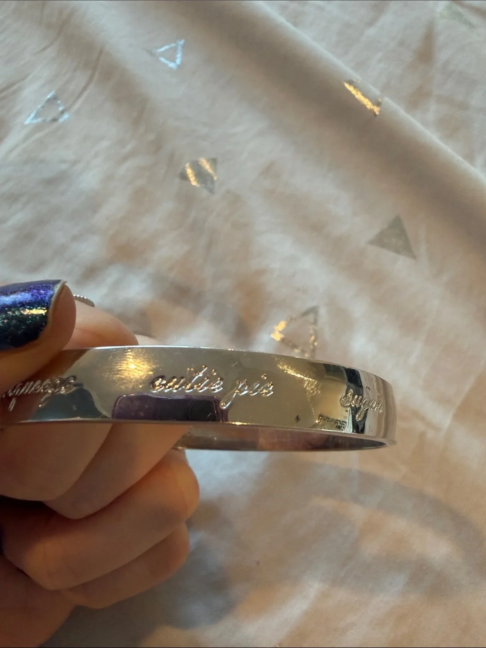 Kate Spade “be mine” Idiom Silver Engraved Metal Bangle Bracelet